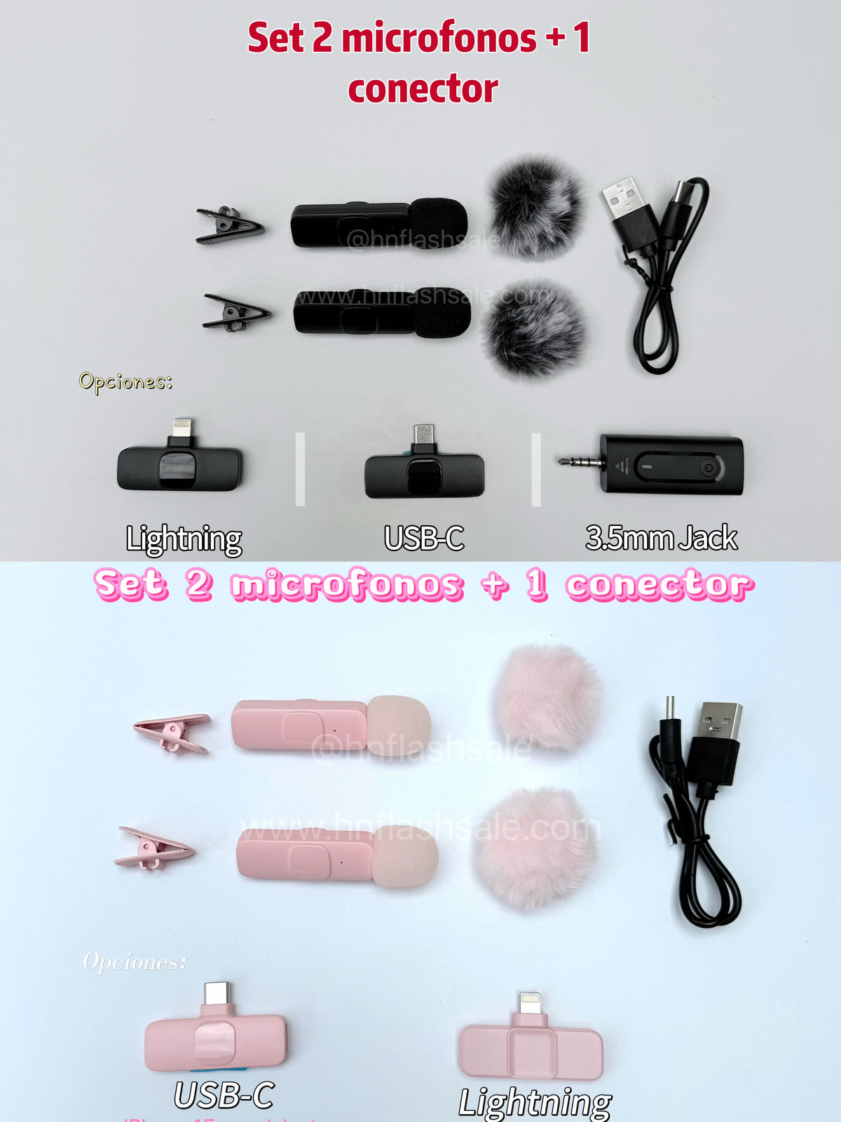 Conector Microfono Rosa Set 2 micrófonos + 1 conector – Flash Sale Honduras