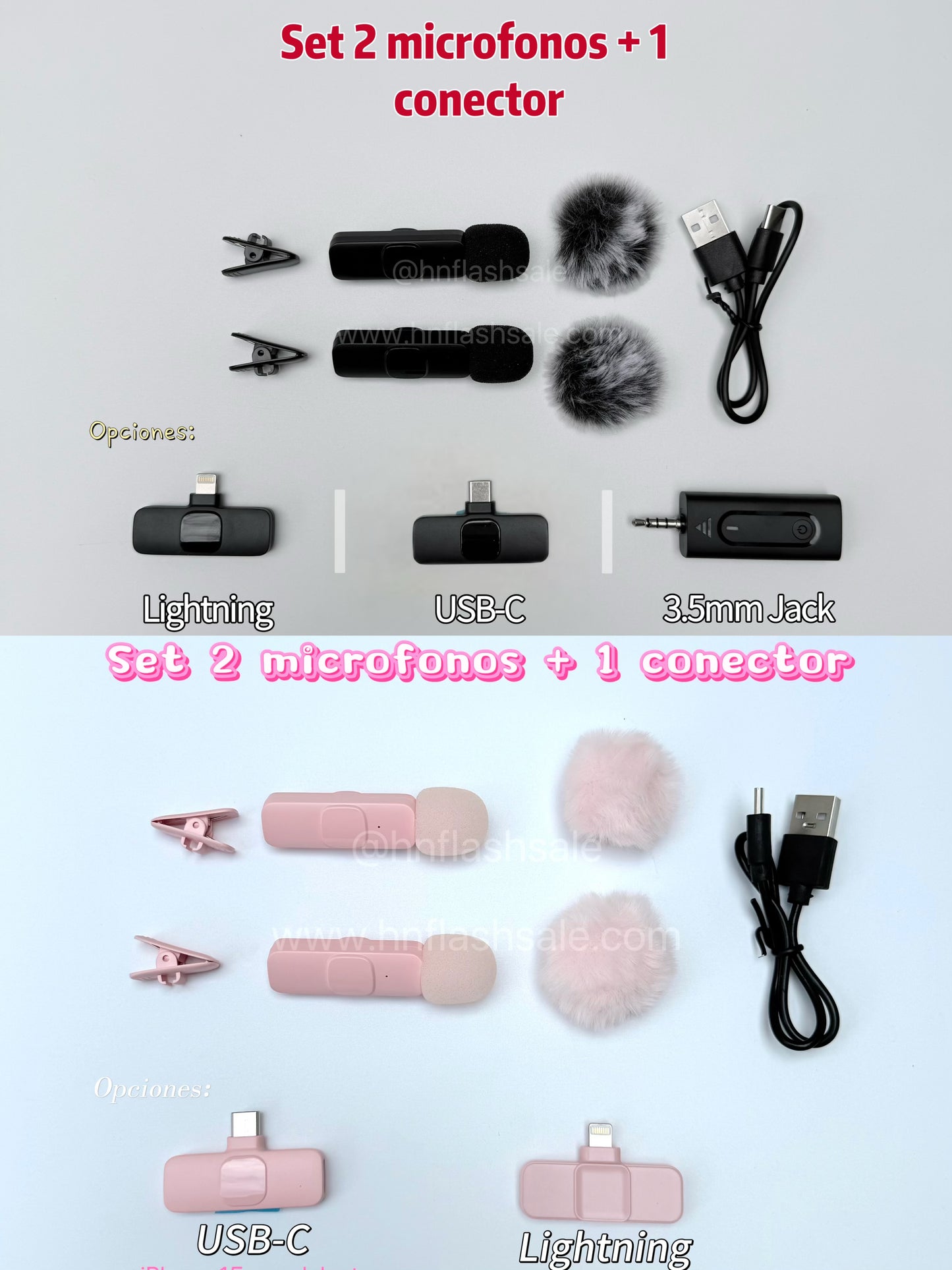 Set 2 micrófonos + 1 conector